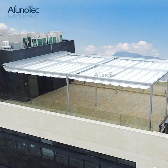 Система перголы с алюминиевым тентовым покрытием AlunoTec с выдвижной арочной крышей